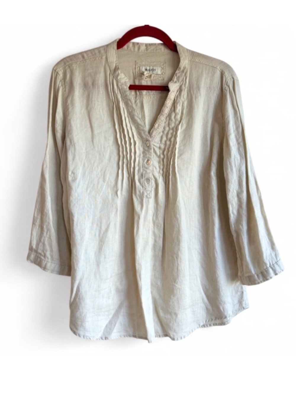 Malvin I Love Linen Beige 100% Linen Roll Tab Sleeve Shirt Size L